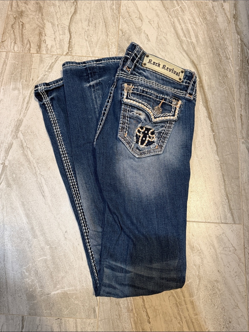 Rock Revival Women’s Blue Boot Cut Jeans with Embroidered Pocket